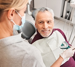 patient discussing the cost of dentures in Gahanna