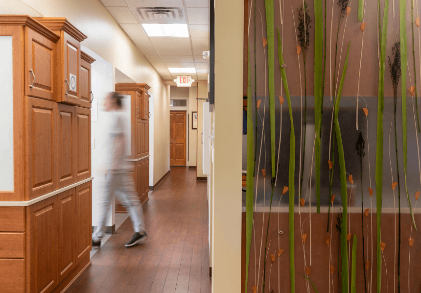 Hallway to dental treatment rooms