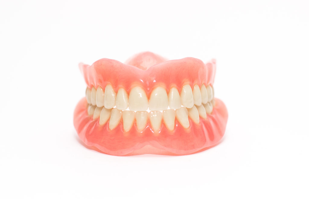 Set of dentures on a table